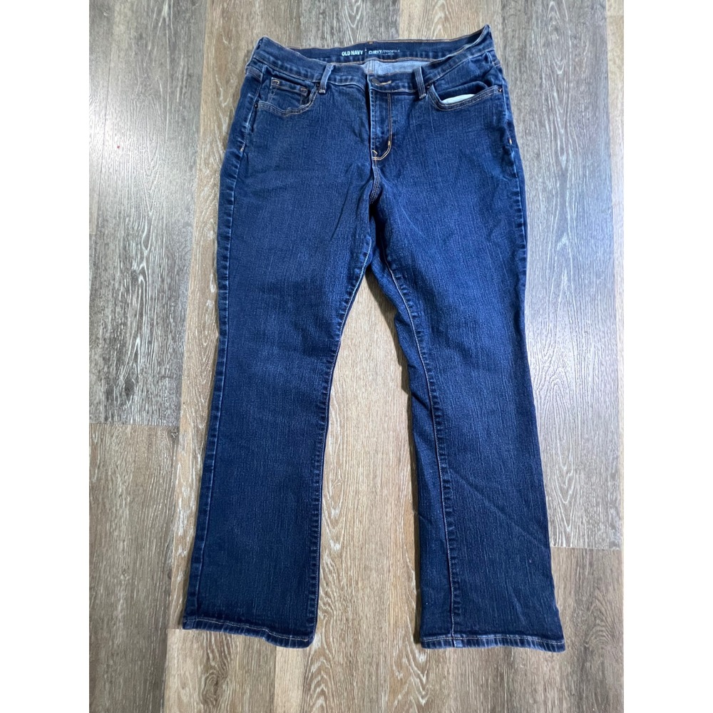 Old Navy Curvy Profile Jeans Women 14 Short Blue Mid Rise Bootcut Dark Wash 4300